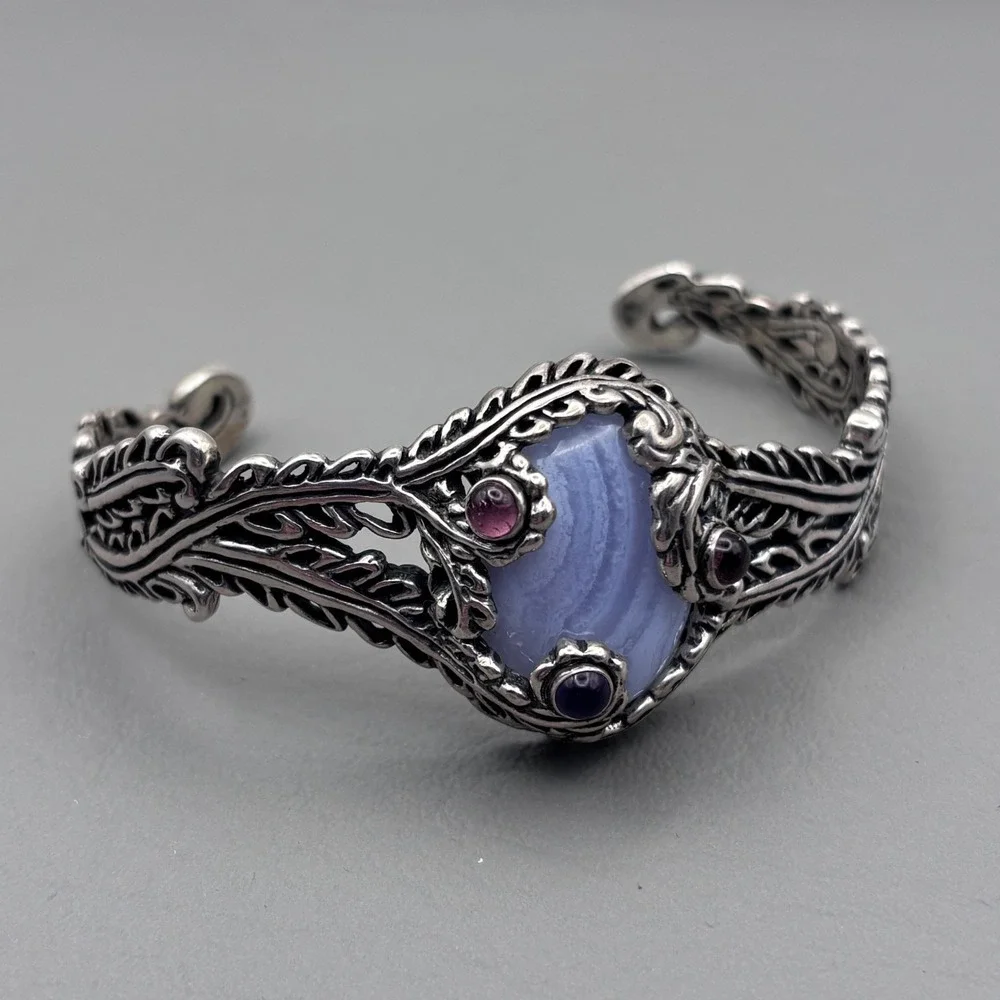 Vintage Carolyn Pollack Relios Bracelet Sterling Blue Lace Agate Amethyst